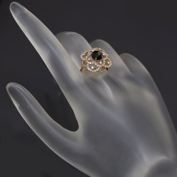 K18PG ブラックダイヤモンド リング 0.95ct D0.34ct フラワー