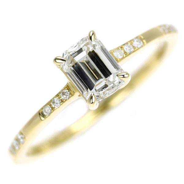 K18YG エメラルドカット ダイヤモンド リング 0.603ct E VS1 D0.05ct