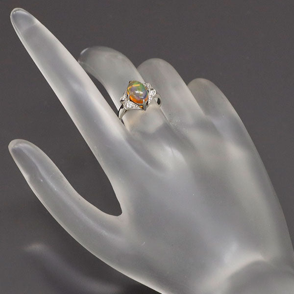 Pt800 ファイアーオパール ダイヤモンド リング 陽刻ヴィンテージ製品 昭和レトロ【ヒスコレ】