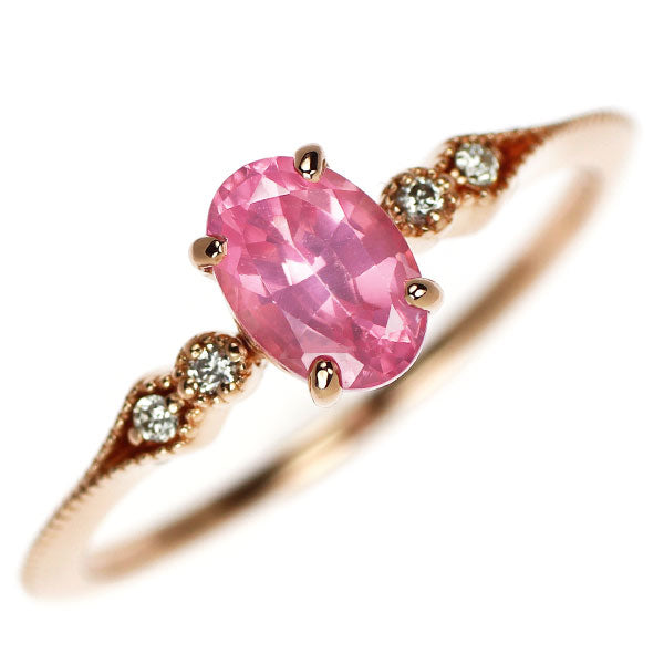 K18PG 強蛍光 シルキーピンクスピネル ダイヤモンド リング 0.74ct D0.03ct