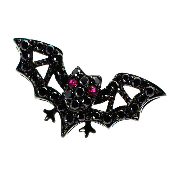 ブラックコーティング/ K18WG ブラックダイヤモンド ルビー ペンダントトップ BD0.30ct R0.02ct コウモリ