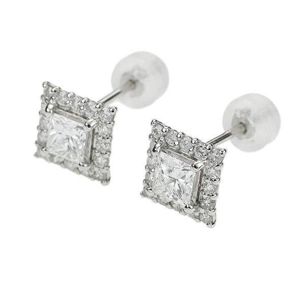 新品 Pt900/ Pt950 プリンセスカット ダイヤモンド ピアス 0.936ct E/F VVS2/VS1 D0.44ct 【エスコレ】