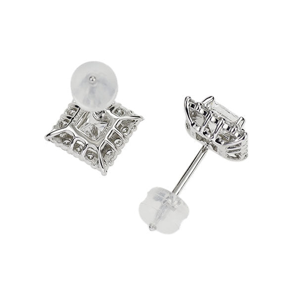 新品 Pt900/ Pt950 プリンセスカット ダイヤモンド ピアス 0.936ct E/F VVS2/VS1 D0.44ct 【エスコレ】