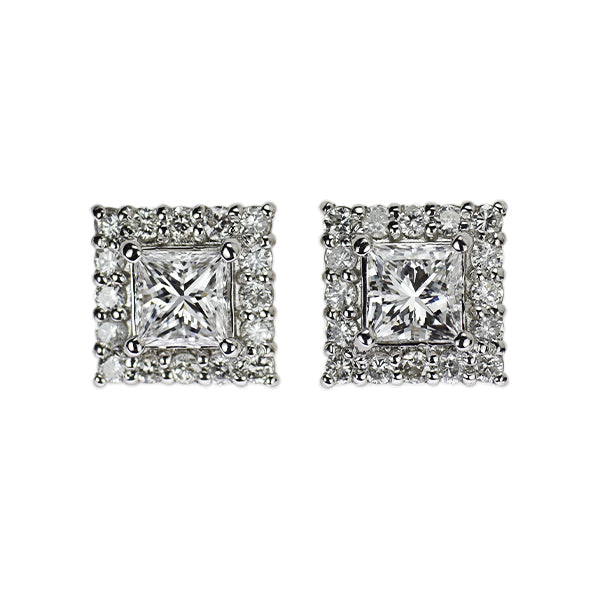 新品 Pt900/ Pt950 プリンセスカット ダイヤモンド ピアス 0.936ct E/F VVS2/VS1 D0.44ct 【エスコレ】