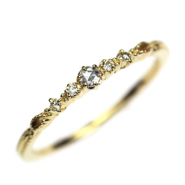 アガット K18YG ローズカット/ラウンドブリリアント ダイヤモンド リング 0.04ct