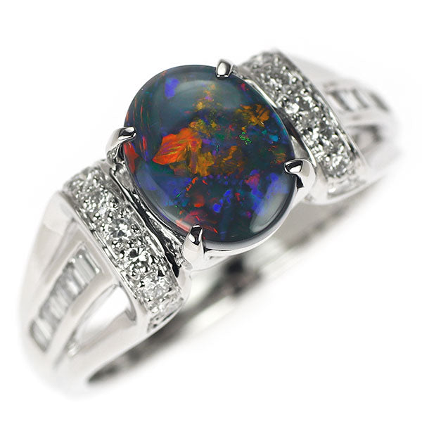 Pt900 ブラックオパール ダイヤモンド リング 1.23ct D0.34ct