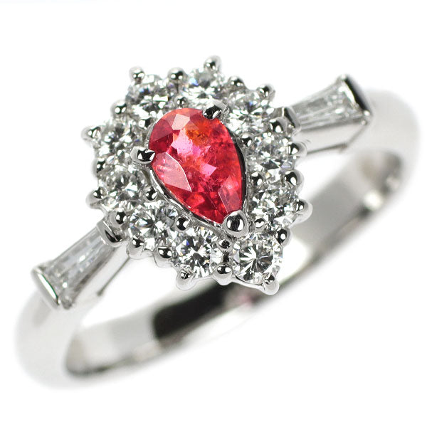 Pt900 レッドスピネル ダイヤモンド リング 0.33ct 0.48ct