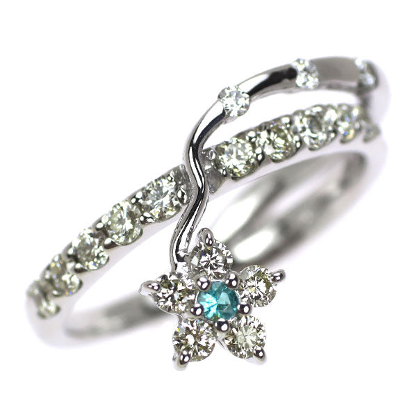 K18WG パライバトルマリン ダイヤモンド リング 0.03ct D0.51ct フラワー