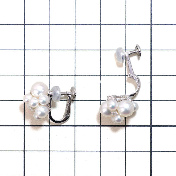 田崎真珠 K18WG アコヤ 真珠/パール ダイヤモンド イヤリング D0.08ct 径約3.9-6.5mm
