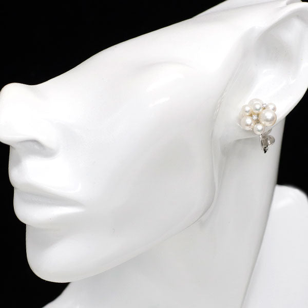 田崎真珠 K18WG アコヤ 真珠/パール ダイヤモンド イヤリング D0.08ct 径約3.9-6.5mm