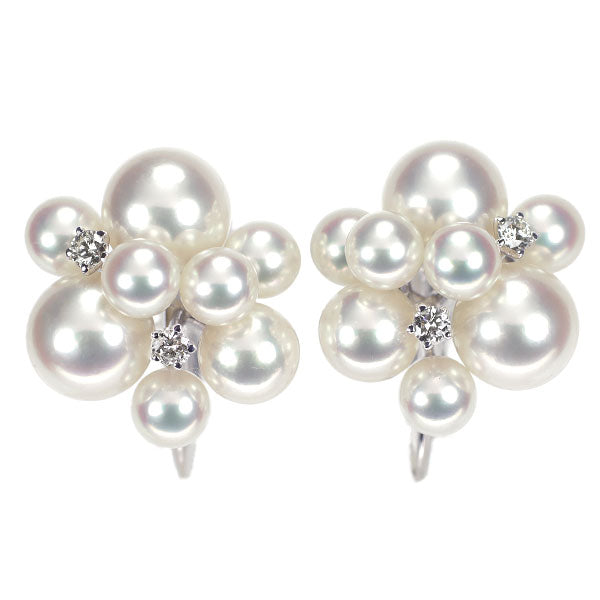 田崎真珠 K18WG アコヤ 真珠/パール ダイヤモンド イヤリング D0.08ct 径約3.9-6.5mm