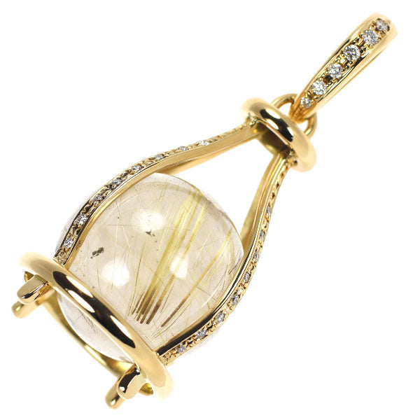 K18YG ルチルクオーツ ダイヤモンド ペンダントトップ 39.82ct D0.17ct