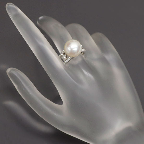 田崎真珠 K18WG 白蝶 真珠/パール ダイヤモンド リング 径約12.1mm 0.40ct