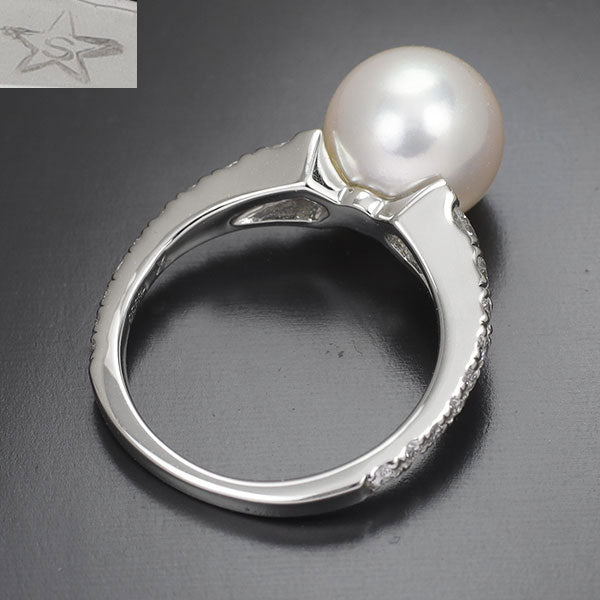 GINZA TANAKA Pt950 アコヤ真珠 ダイヤモンド リング 径約9.5mm D0.40ct