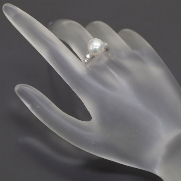 GINZA TANAKA Pt950 アコヤ真珠 ダイヤモンド リング 径約9.5mm D0.40ct