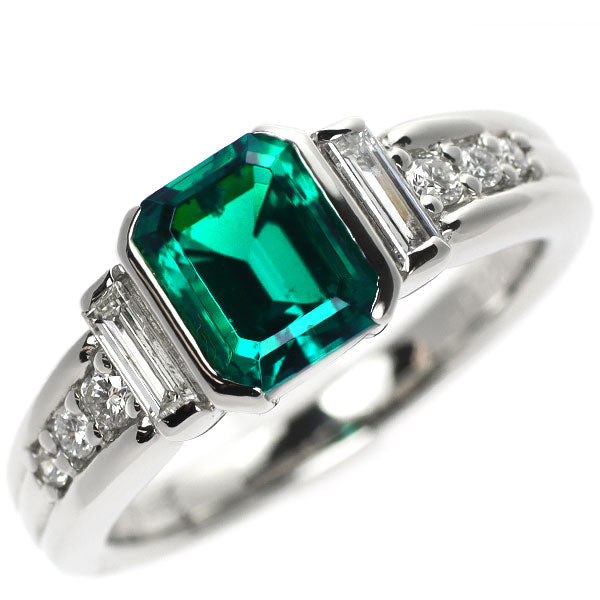 クレサンベール Pt950 再結晶エメラルド ダイヤモンド リング 1.20ct D0.30ct