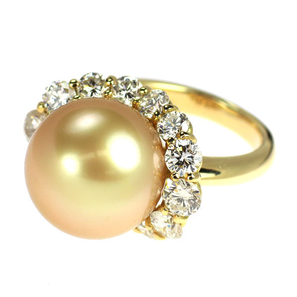 K18YG オーロラ茶金 真珠 ダイヤモンド リング 径約14.3mm D2.45ct