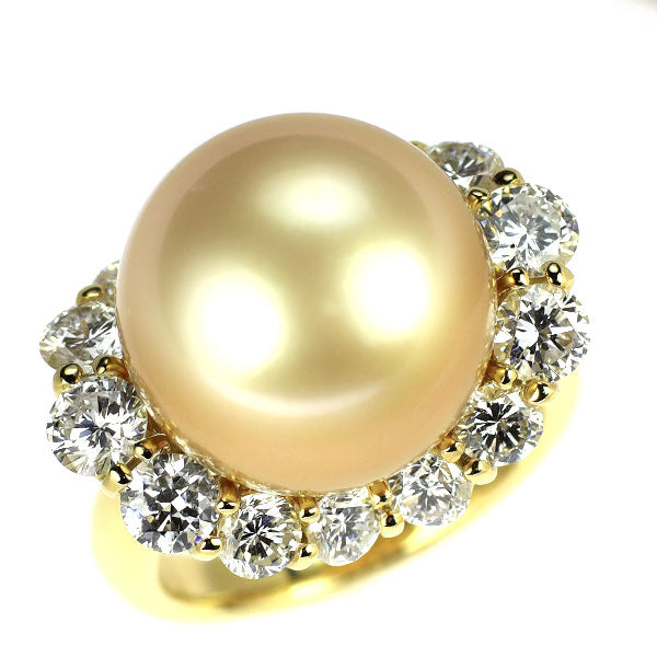 K18YG オーロラ茶金 真珠 ダイヤモンド リング 径約14.3mm D2.45ct