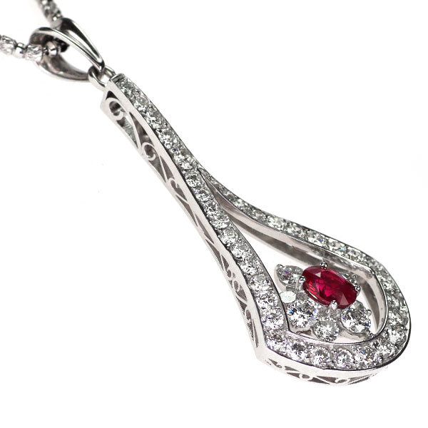 Pt900/K18WG ビルマ/ミャンマー産 ルビー ダイヤモンド ペンダントネックレス 1.071ct D3.26ct