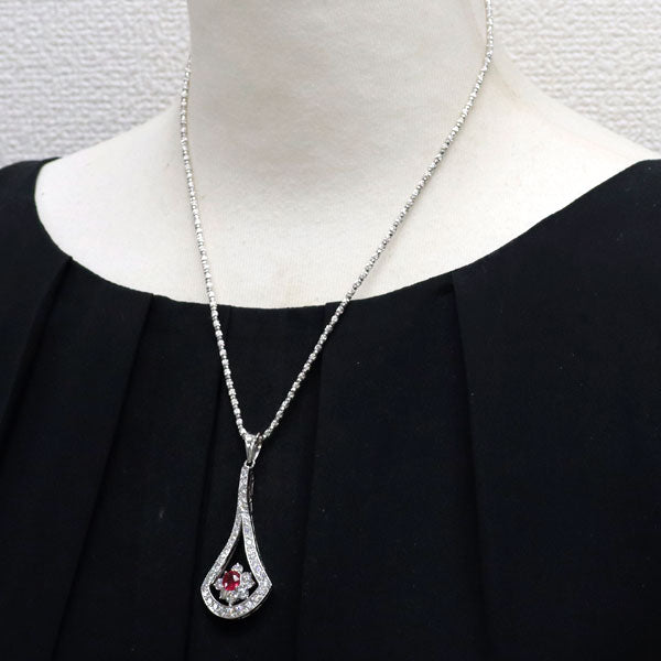 Pt900/K18WG ビルマ/ミャンマー産 ルビー ダイヤモンド ペンダントネックレス 1.071ct D3.26ct