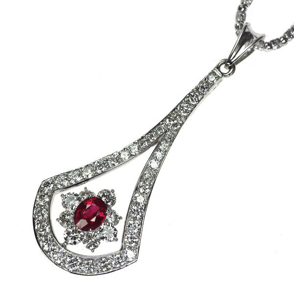 Pt900/K18WG ビルマ/ミャンマー産 ルビー ダイヤモンド ペンダントネックレス 1.071ct D3.26ct