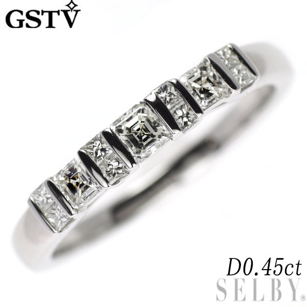 GSTV Pt950 アッシャー/プリンセスカット ダイヤモンド リング 0.45ct 一文字