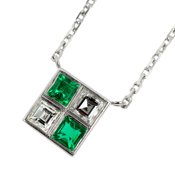 銀座ミワ Pt900 エメラルド ダイヤモンド ペンダントネックレス 0.19ct D0.23ct