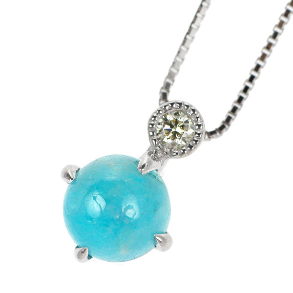K18WG ブラジル産 パライバトルマリン ダイヤモンド ペンダントネックレス 0.96ct D0.03ct