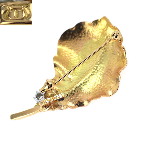 田崎真珠 K18YG/WG/PG ダイヤモンド ブローチ兼ペンダントトップ 0.12ct 植物 リーフ