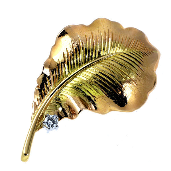 田崎真珠 K18YG/WG/PG ダイヤモンド ブローチ兼ペンダントトップ 0.12ct 植物 リーフ