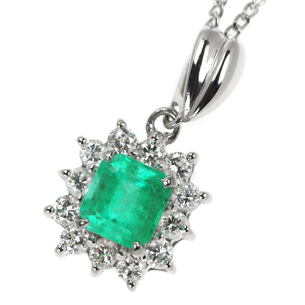 Pt エメラルド ダイヤモンド ペンダントネックレス 0.68ct D0.37ct