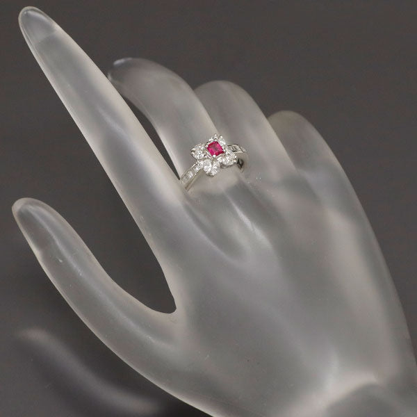 希少 Pt900 ビスクバイト レッド ベリル/エメラルド ダイヤモンド リング 0.13ct D0.70ct