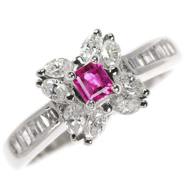 希少 Pt900 ビスクバイト レッド ベリル/エメラルド ダイヤモンド リング 0.13ct D0.70ct