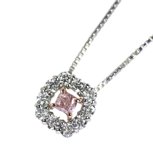 Pt/K18PG 天然ピンクダイヤモンド ペンダントネックレス 0.069ct LP VS1 D0.14ct
