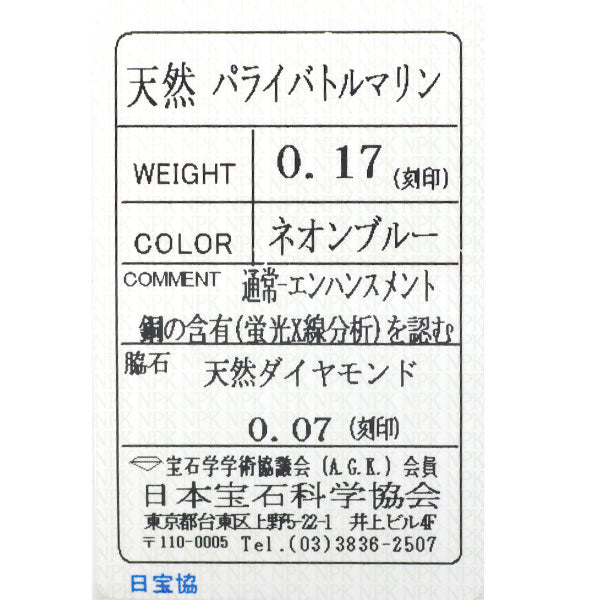 Pt パライバトルマリン ダイヤモンド ペンダントネックレス 0.17ct D0.07ct