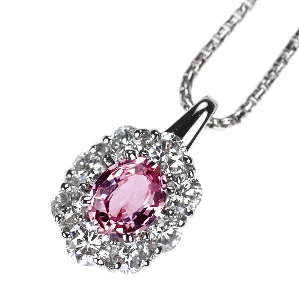 Pt パパラチアサファイア ダイヤモンド ペンダントネックレス 0.868ct D1.00ct