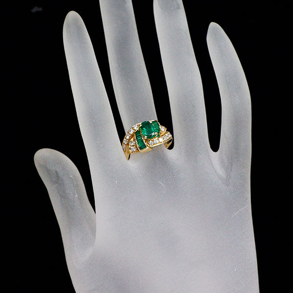 K18YG エメラルド ダイヤモンド リング 0.70ct E0.35ct D0.59ct