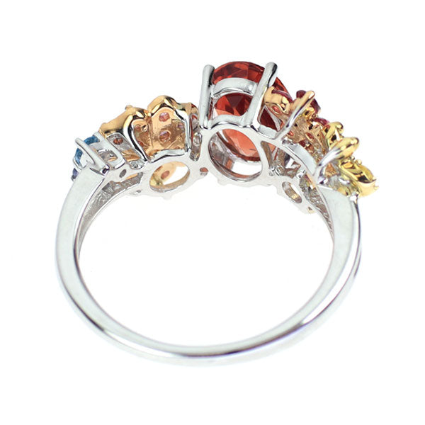 K18WG/PG/YG アンデシン カラーストーン リング 1.10ct CS0.59ct  フラワー