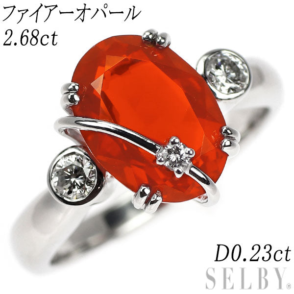 K18WG ファイアーオパール ダイヤモンド リング 2.68ct D0.23ct