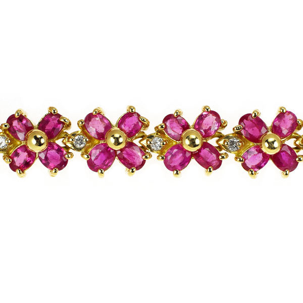 K18YG ルビー ダイヤモンド ブレス 11.00ct D0.70ct フラワー