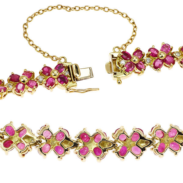 K18YG ルビー ダイヤモンド ブレス 11.00ct D0.70ct フラワー