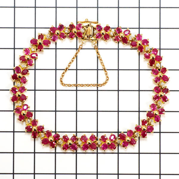 K18YG ルビー ダイヤモンド ブレス 11.00ct D0.70ct フラワー
