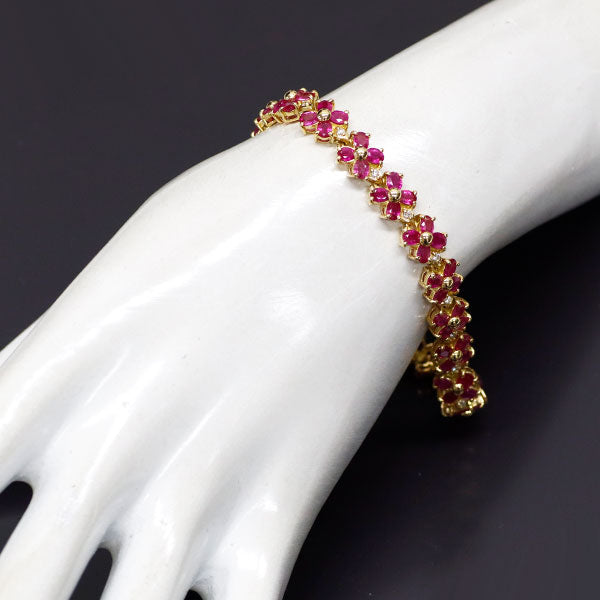 K18YG ルビー ダイヤモンド ブレス 11.00ct D0.70ct フラワー