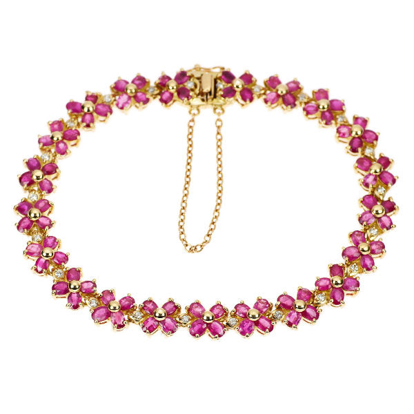 K18YG ルビー ダイヤモンド ブレス 11.00ct D0.70ct フラワー