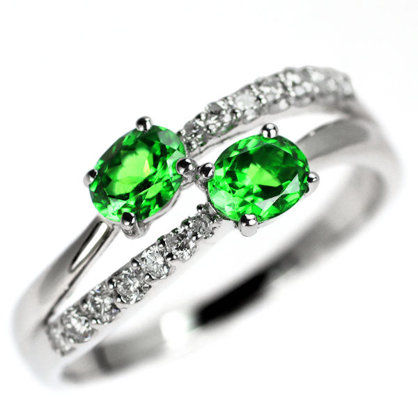 K18WG グロッシュラーライトガーネット ダイヤモンド リング 0.81ct D0.20ct