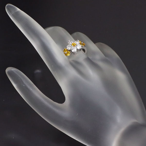 K18WG イエローサファイア ダイヤモンド リング 0.94ct D1.015ct フラワー