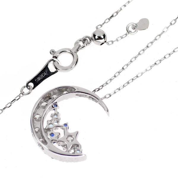 K18WG ダイヤモンド サファイア ブルートパーズ ペンダントネックレス 0.35 S0.06ct BT0.06ct 月