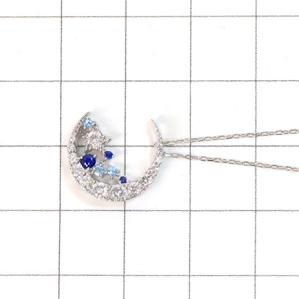 K18WG ダイヤモンド サファイア ブルートパーズ ペンダントネックレス 0.35 S0.06ct BT0.06ct 月