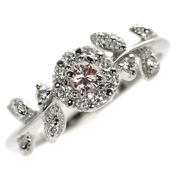 希少 Pt900 天然ピンク/ カラーレス ダイヤモンド リング 0.10ct D0.20ct フラワー