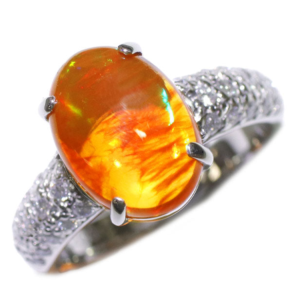 Pt900 ファイアーオパール ダイヤモンド リング 2.93ct D0.48ct